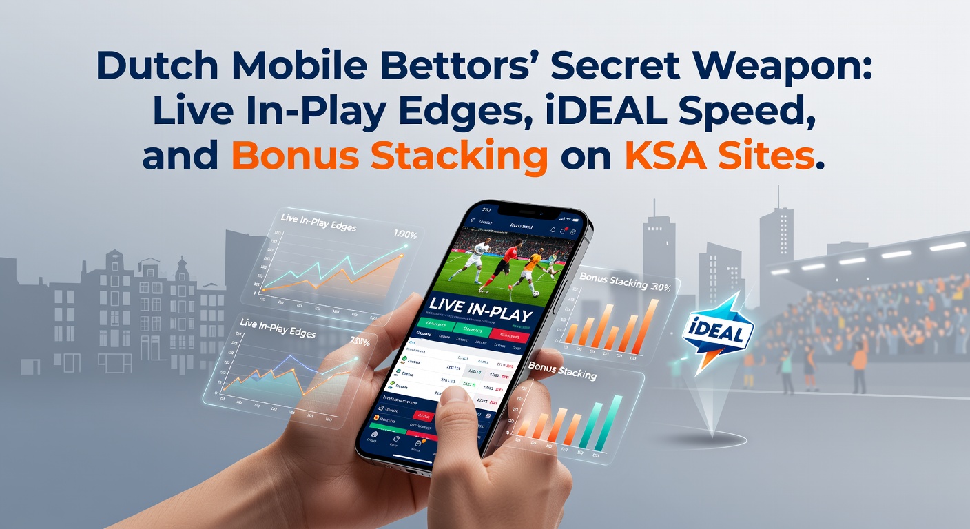 Mobiele telefoon met live in-play weddenschappen op een Nederlands KSA-gelicentieerd platform, met iDEAL-betaaloptie zichtbaar