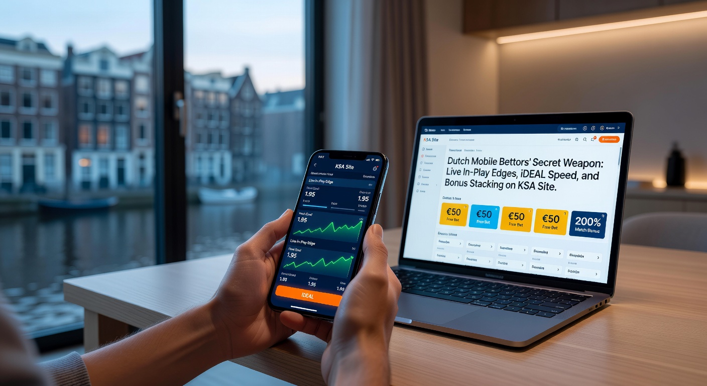 Grafiek met vergelijking van iDEAL-transactiesnelheden versus andere methoden op KSA-gelicentieerde mobiele apps, met live odds in de achtergrond