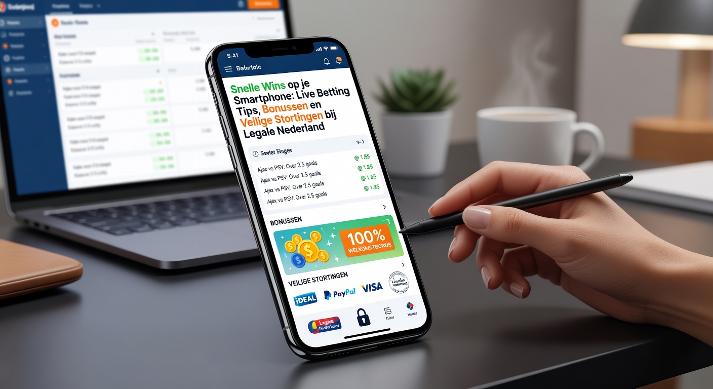 Overzicht van bonussen en iDEAL storting op een mobiel scherm van een legaal Nederlands betting platform
